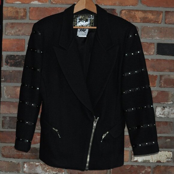 PARASUCO BLACK Wool Tailoreded Fitted CAR Coat Jacket Studded sleeves Zip-up Lrg - Picture 12 of 15